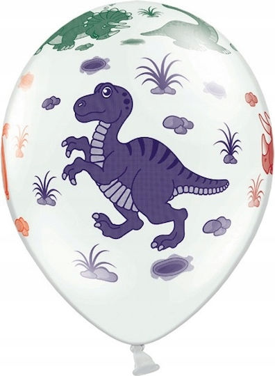 Set of 5 Birthday Dinosaur White Latex Balloons