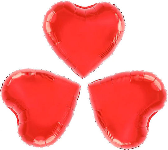 Set of 3 Red Foil Heart Balloons Flowers 23cm