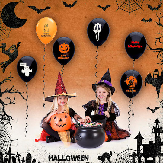 Composition with 62 Black Halloween Balloons