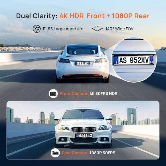 A800SE-1 Car DVR Camera Set 4K with 3" Screen Wi-Fi GPS & Rear Camera A800SE-1
