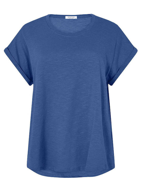 Celestino Damenbluse mit umgeschlagenem Ärmel Loose Fit Blau