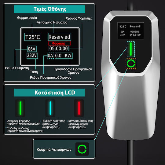 Junsun Tragbarer Einphasiger Ladegerät 3,5 kW mit Integriertem Kabel 4m Typ 2