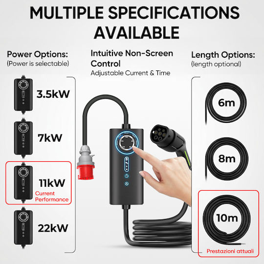 Junsun Преносим Трифазен Зарядно Устройство 11kW с Вграден Кабел 10м Тип 2