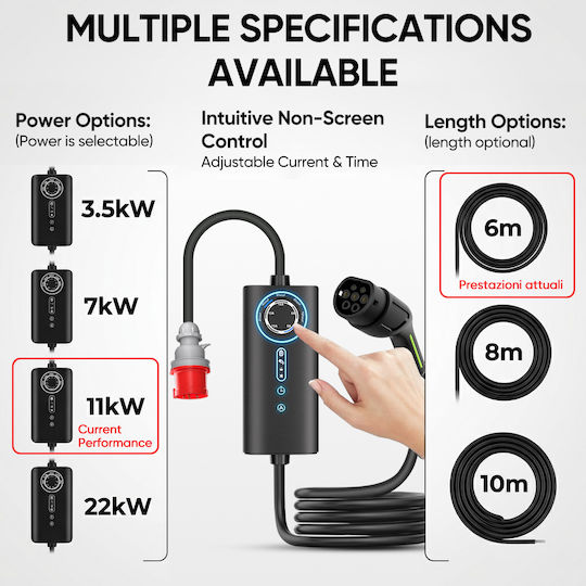 Junsun Tragbarer Dreiphasiger Ladegerät 11kW mit Integriertem Kabel 6m Typ 2