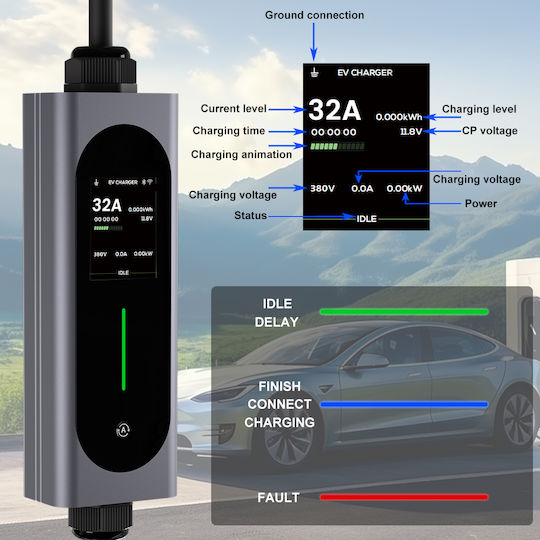 Junsun Преносим Трифазен Зарядно Устройство 22kW с Вграден Кабел 6м Тип 2