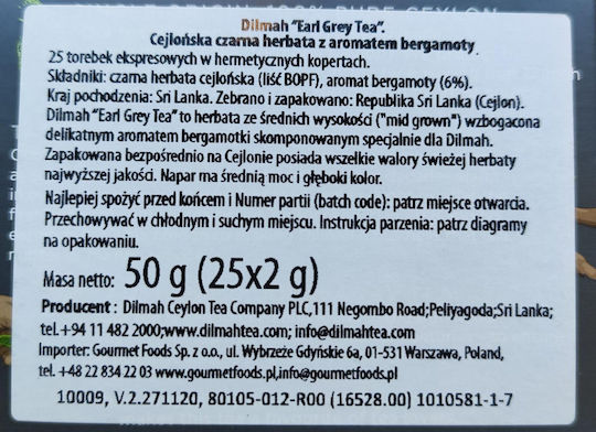 Dilmah Earl Grey Tea 25 Bags 50gr
