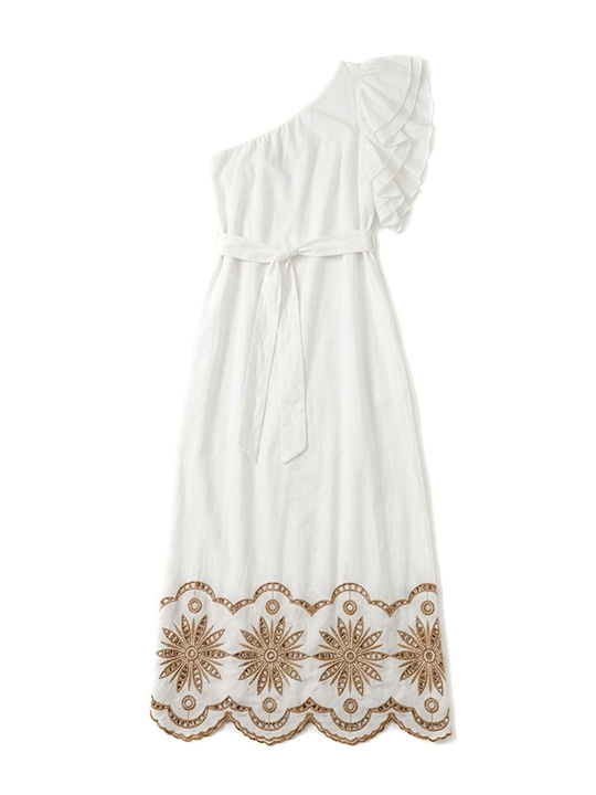 Summer Midi Dress Brown and White