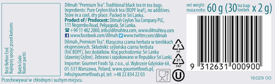Dilmah Μαύρο Τσάι Ceylon 30 Φακελάκια 2gr