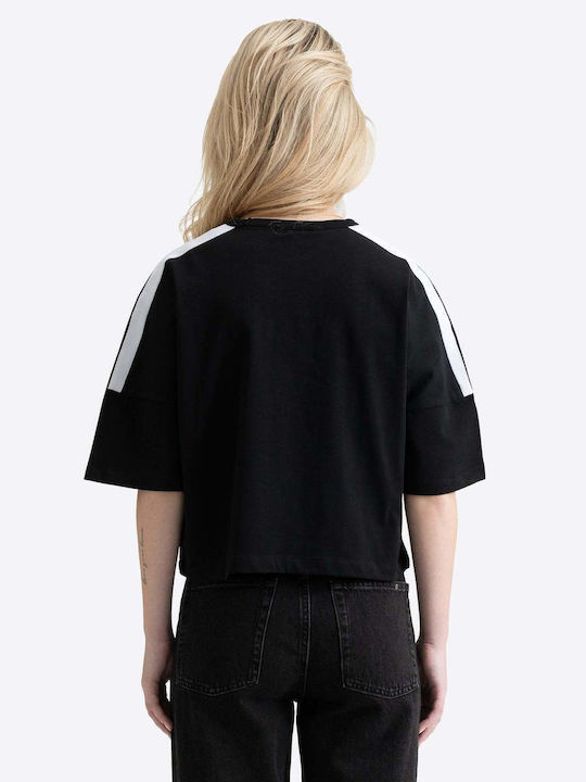 Γυναικείο Oversized Crop T-shirt Ριγέ Black/white
