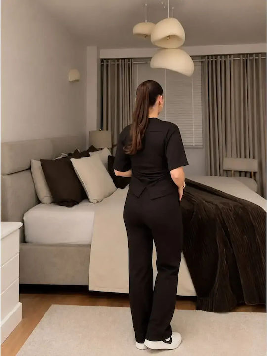 Women's Black Set with Trousers with Rubber Band in Loose Fit