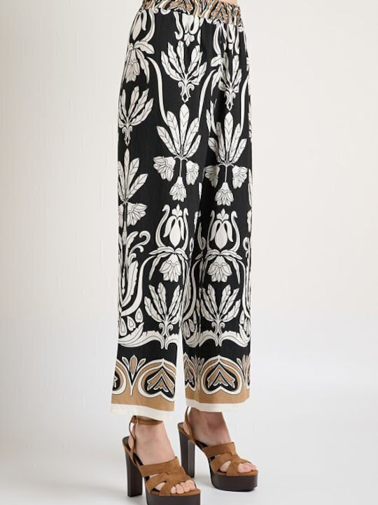 Women's Black Set with Trousers with Rubber Band in Palazzo Fit