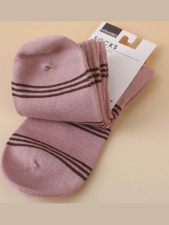 Women's Embroidered Striped Socks Mid-Calf Black