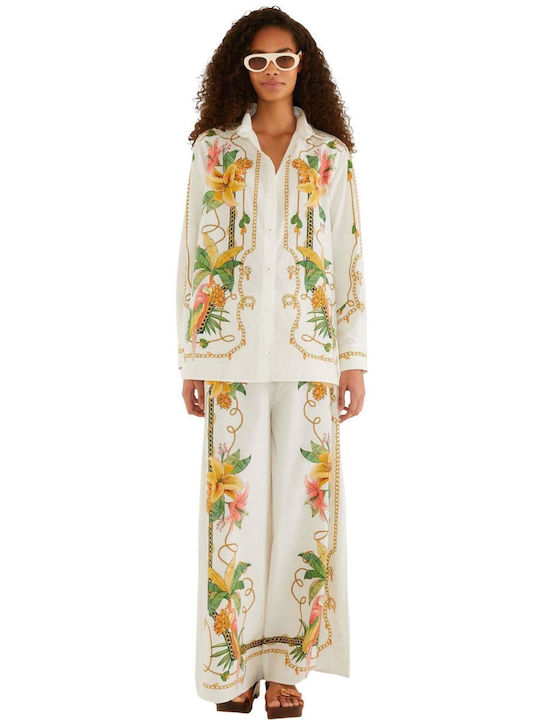 Long Sleeve Women's Shirt Off White Floral