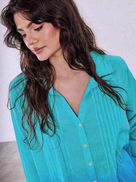Celestino Women's Shirt Color Gradient Loose Fit Turquoise