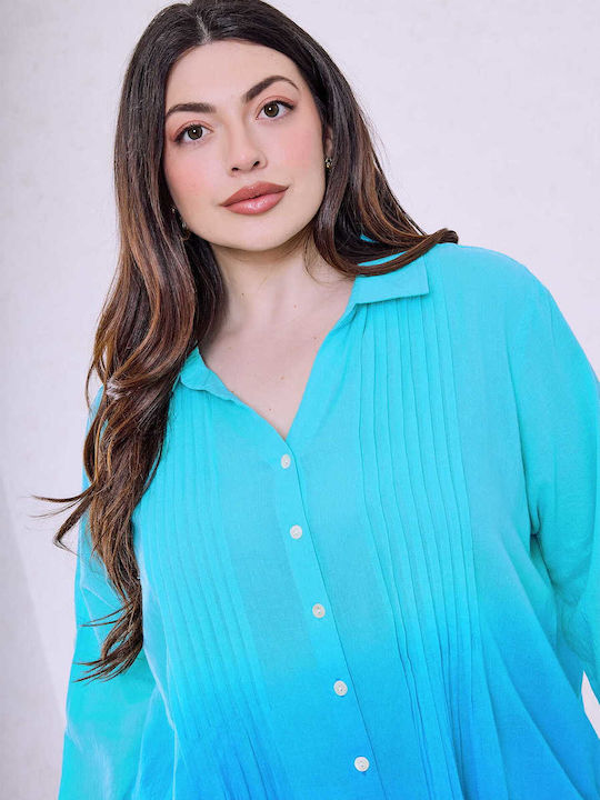 Celestino Women's Shirt Color Gradient Loose Fit Turquoise
