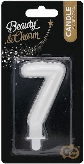 Number 7 Candle Seven Pearl White 7cm