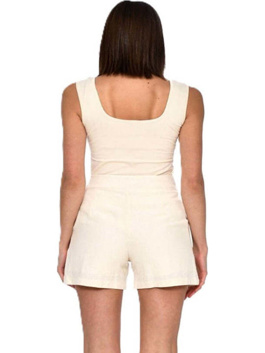 Damen Hohe Taille Shorts Crem
