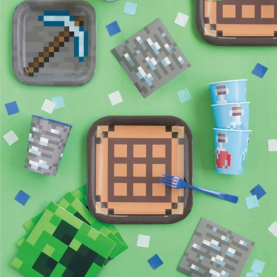 Minecraft Set Pixels Game Birthday Plates Cups Napkins