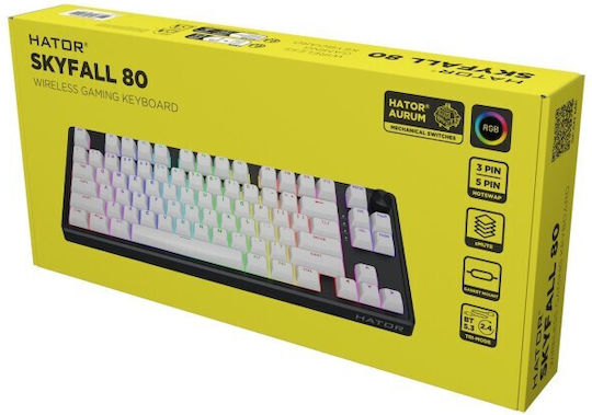 HATOR Skyfall 80 MAG Ασύρματο Ηall Effect Gaming Πληκτρολόγιο Tenkeyless με Hator Aurum Lemon διακόπτες και RGB φωτισμό (International English)