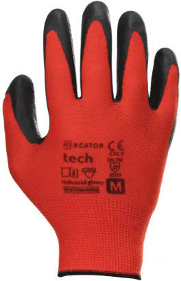 Mercator Tech Work Gloves Red Polyester Black Polyurethane Coated Xl