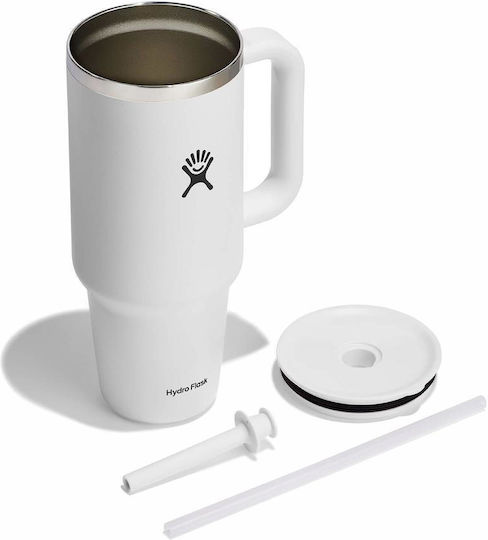 Hydro Flask Ποτήρι Θερμός Ανοξείδωτο 1.18lt White με Λαβή και Καλαμάκι