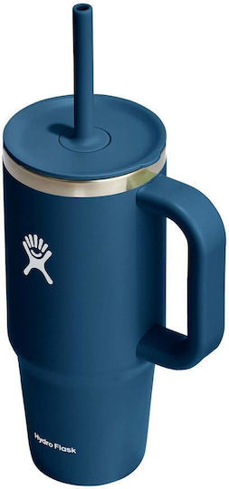 Hydro Flask Stainless Steel Thermos Glass 710ml Indigo With Handle and Straw