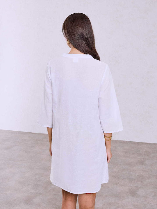 Celestino Women's Caftan Shirt Embroidery Pleats Loose Fit White Celestino Women's Caftan Shirt Embroidery Pleats Loose Fit White