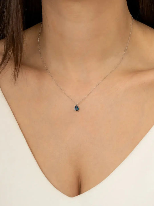 Colier Cu Design Lacrimă Din Aur Alb 9 Carate Albastru