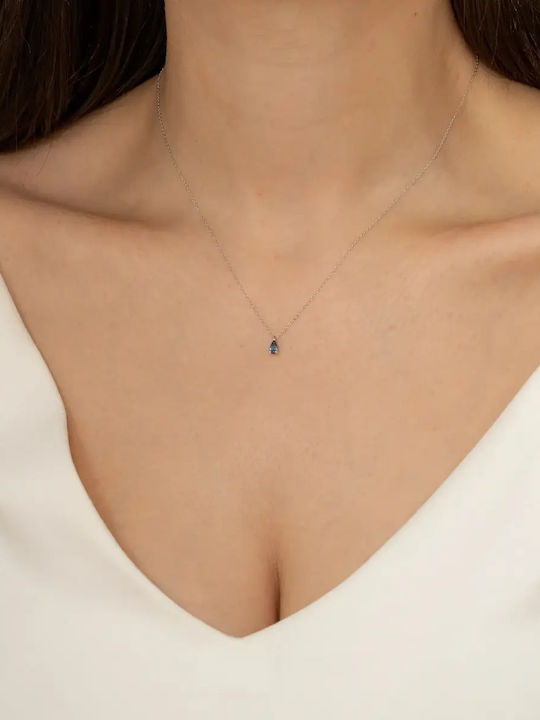Halskette mit Träne-Design aus Weißgold 9K Blau
