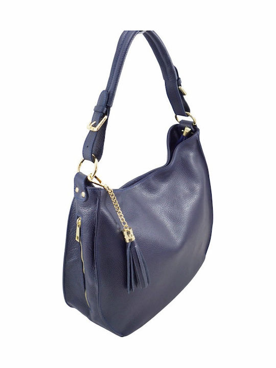 Leder Damen Schultertasche Blau