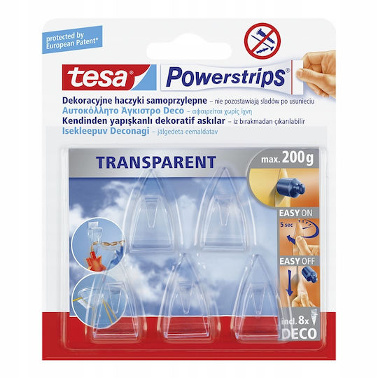Tesa Hangers with Sticker Transparent 5 Pieces