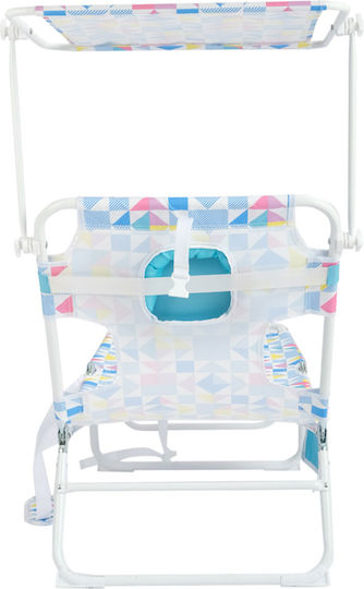 Light Blue Foldable Metallic Beach Sunbed with Shader 184x51x32cm