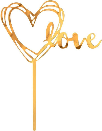 Cake Topper Love Heart Gold Valentine's Day