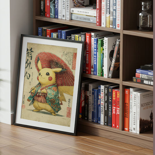 Poster Pokemon Pikachu Ukiyo An174 40cm X 50cm Premium Μαύρο Ξύλινο Κάδρο-70980pd154157f55323