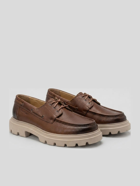 Leather Men's Moccasins In Tabac Brown Colour