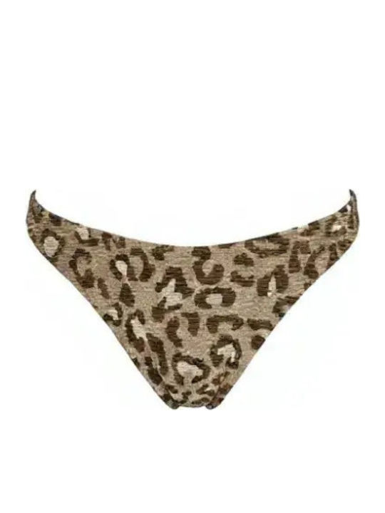 Bikini Set Triangle Push Up & Brazil High Waist Animal Print Brown And Gold