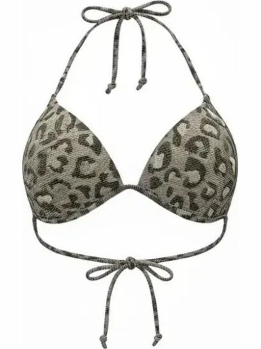 Bikini Set Triangle Push Up & Brazil Animal Print Khaki And Gold