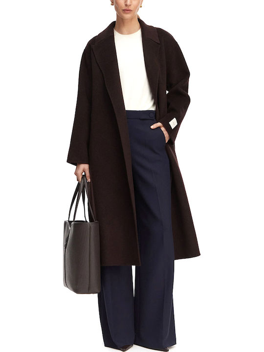 Wool Women's Brown Coat with Belt