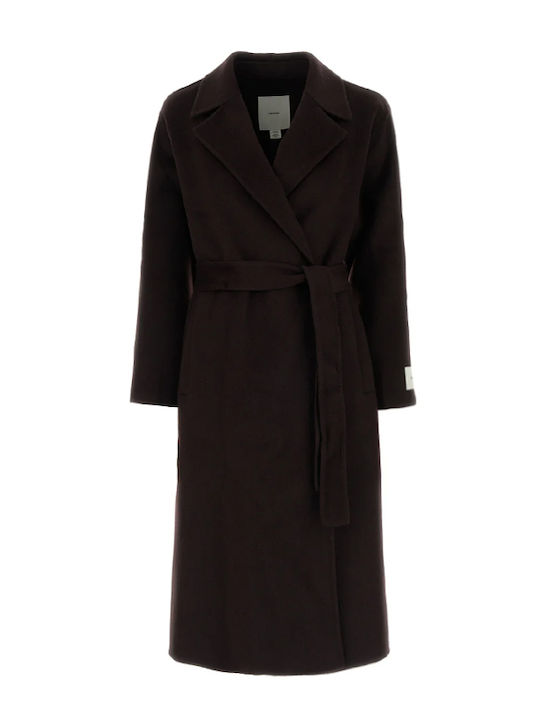 Wool Women's Brown Coat with Belt