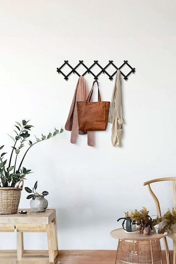 SteweHome Metal Wall Hanger 10 Hooks Black 55x20x20cm
