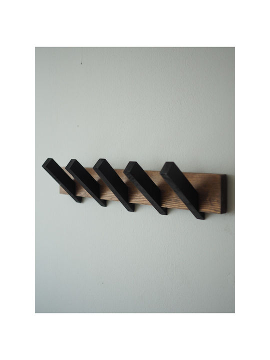 SteweHome Κρεμάστρα Τοίχου Ξύλινη 5 Θέσεων Καφέ 52x16x15cm