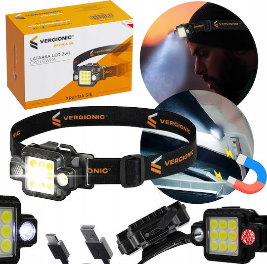 Vergionic Акумулаторен Челен Фенер LED IP44 с Максимална Яркост 400lm