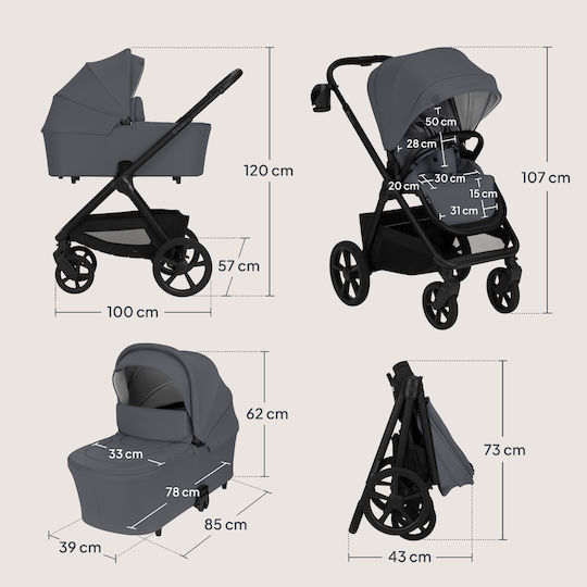 Lionelo Carmine Umkehrbar 3 in 1 Baby Kinderwagen Für Neugeborene Gray Stone