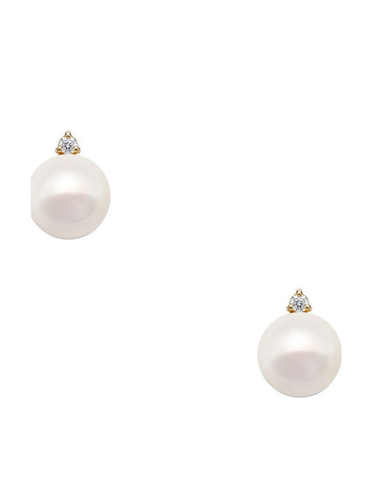 Ohrringe K18 Gold Diamanten Weiße Rund Perlen F1252376