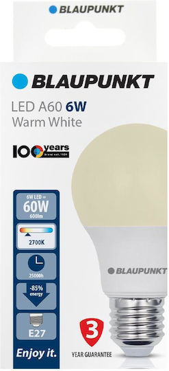 Blaupunkt LED Bulb 6W for Socket E27 and Shape A60 Warm White