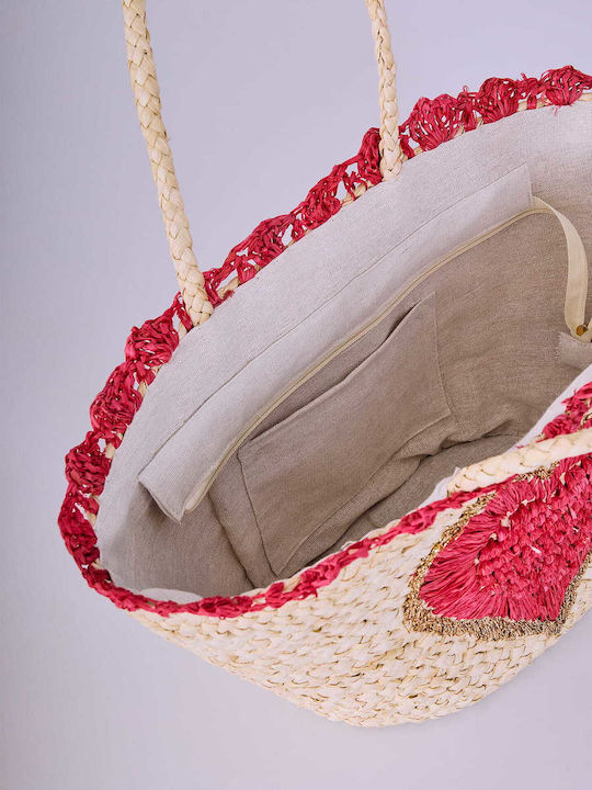 Celestino Damen Strandtasche Korbweide Herz Beige