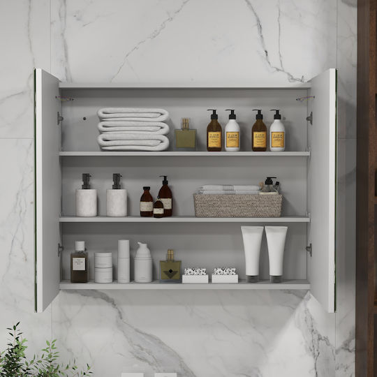 Kleankin Огледало за баня LED Touch от MDF с полица и шкаф 80x65cm Бял