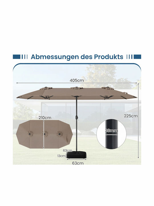 Umbrelă Profesională de Pardoseală Rotundă Metalică Maro cu Bază de Susținere și Iluminare LED Φ4.05m NP13436DE-CF