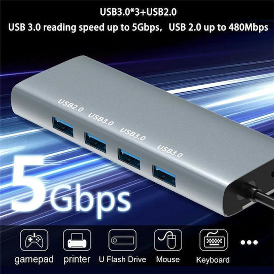 HC-84Q USB-C Докинг Станция с HDMI 4K Ethernet Сребриста
