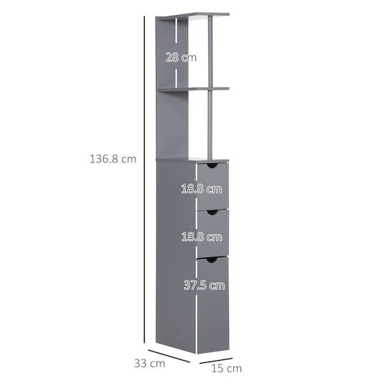 HomCom Στήλη Μπάνιου Τοίχου Μ15xΒ33xΥ136.8cm Γκρι